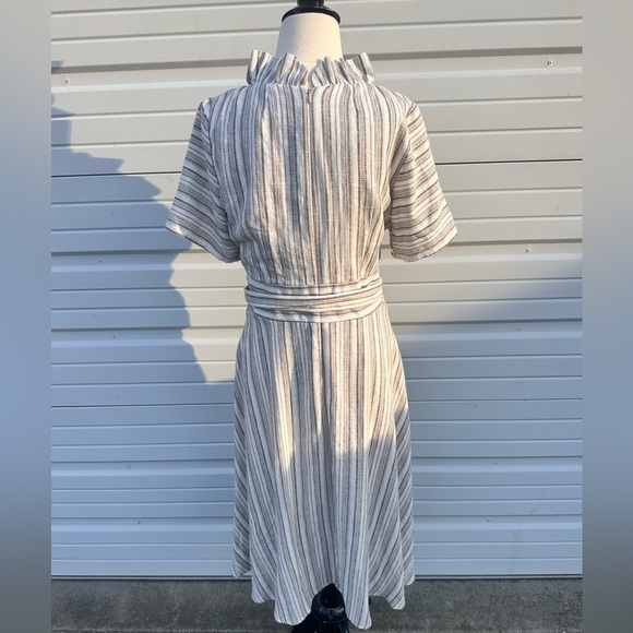 White and Tan Wrap Midi Dress with Cowl Neck and Flutter Sleeves size 10 - Picture 7 of 13